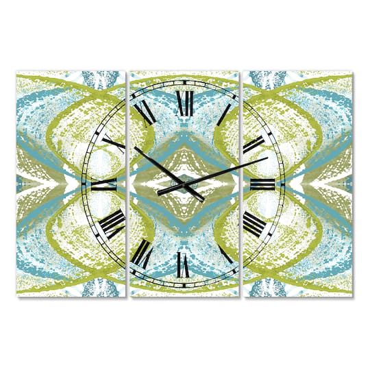 Designart Green Vision Oversized Mid-Century 3 Panel Wall Clock
